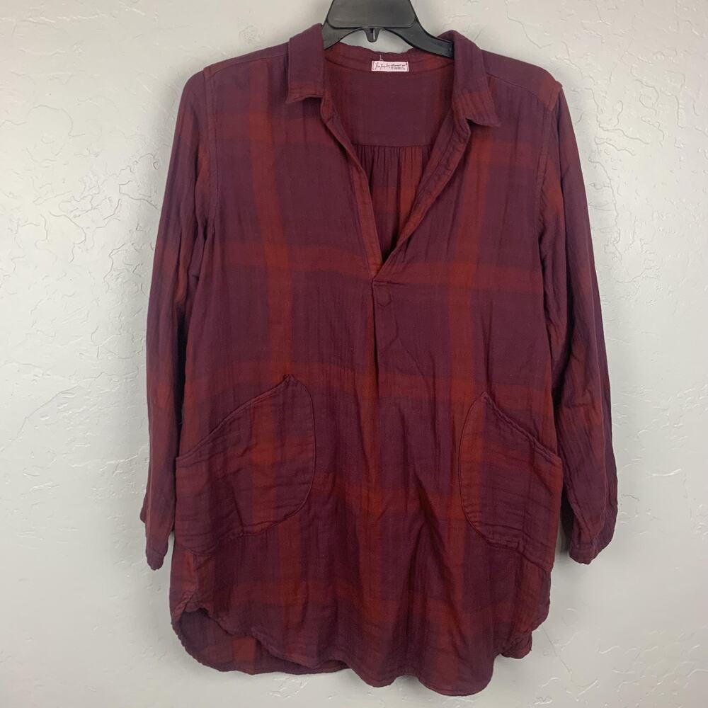 Free People X CP Shades Tunic Womens Medium Red Plaid Cotton Pockets Top